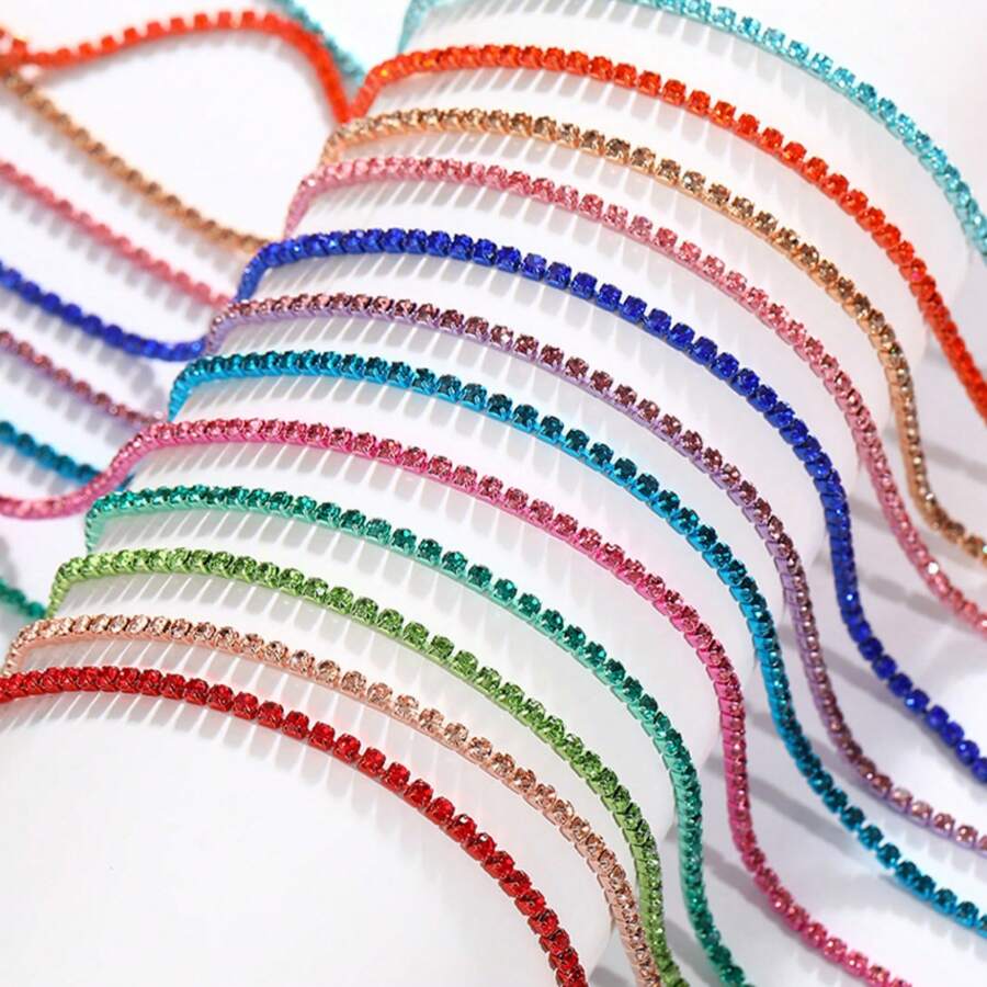 5mm Multi-Color Crystal Rhinestone Cup Chain Trim, Electrophoretic Colorful Crystal Claw Chain, 2mm Dense Single Row Rhinestone Chain, DIY Jewelry Accessories, Clothing Trim - Multicolor - View 1