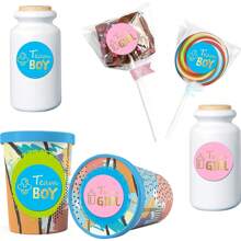 24 piezas Etiquetas redondas para fiesta de revelación de género, etiquetas para juego de equipo de niños y niñas, etiquetas para bolsas de dulces/galletas, para baby shower, fiesta de cumpleaños, decoraciones y regalos para la familia - Multicolor - Ver 2