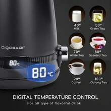 1 pezzo Bollitore elettrico Aigostar con controllo della temperatura regolabile (da 40°C a 100°C), bollitore elettrico in acciaio inossidabile da 1,7 L, 2200W, con display LED, funzione di ebollizione, colore nero