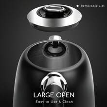 1 pezzo Bollitore elettrico Aigostar con controllo della temperatura regolabile (da 40°C a 100°C), bollitore elettrico in acciaio inossidabile da 1,7 L, 2200W, con display LED, funzione di ebollizione, colore nero