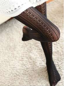 潮流春夏洛丽塔风格蕾丝镂空渔网连裤袜，女士薄款刺绣网眼紧身裤 - 黑色 - 查看 3