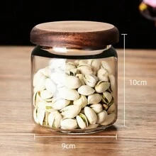 Glass Food Storage Containers With Airtight Wooden Lids, Glass Jars For Home & Office Use, Clear Glass Canisters For Tea, Coffee Beans, Nuts, Spices, Sugar, Overnight Oats, Cereal, Rice, Candy Storage