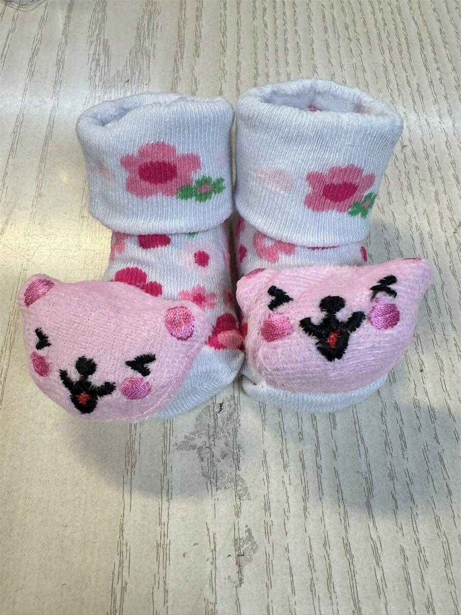 3D Animal Baby Socks In Newborn Box - Hồng - Xem 1