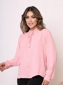 blusa feminina social manga longa tecido duna