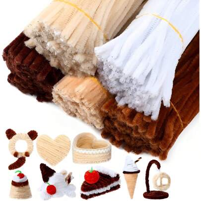 100/500Pcs Ultra Dense Brown Series Pipe Cleaners, 5 Assorted Colors Chenille Stems, Brown Chenille Stems, Pipe Cleaners Craft, Fuzzy Sticks,  & Colorful, Including Light Brown To Light  Brown, Graduation Gift, Pipe Cleaner For Craft, Christmas Craft Pipe Cleaner For DIY Craft And Cleaning, Crafts Art And Craft Decoration Chenille Stems Supplies