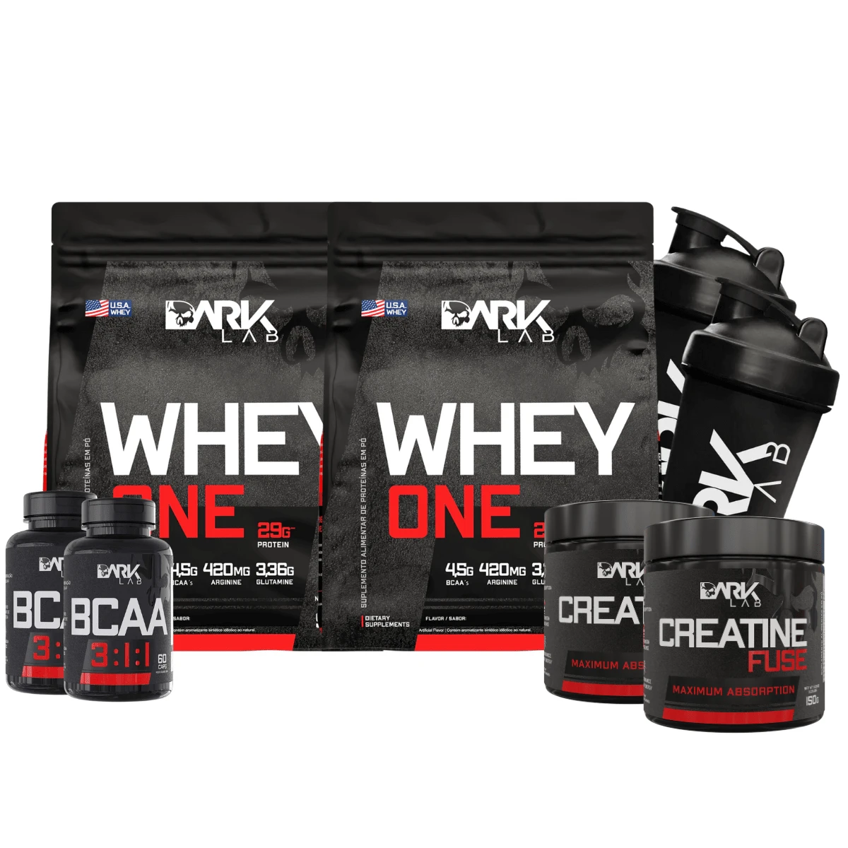 Dark Lab Combo 2x Whey Protein One + 2x Creatine Fuse 150g + 2x BCAA + 2x Cocktail Shaker - Sô cô la - Xem 1