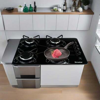 Fogão Mesa Vidro Resistente Cooktop 4 Bocas Gás Ultra Chama 127v/220v Bivolt