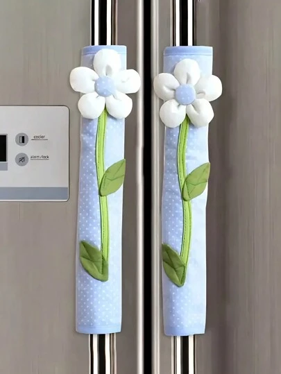 1 pieza Funda de tela para manija de refrigerador de doble puerta, manga anti-frío, cubierta anti-polvo para manija de puerta de refrigerador, cubierta anti-estática para volante de automóvil, bolsa, organizador, aislamiento de almacenamiento, Galentines, Puppy, Carnaval, Cosas lindas