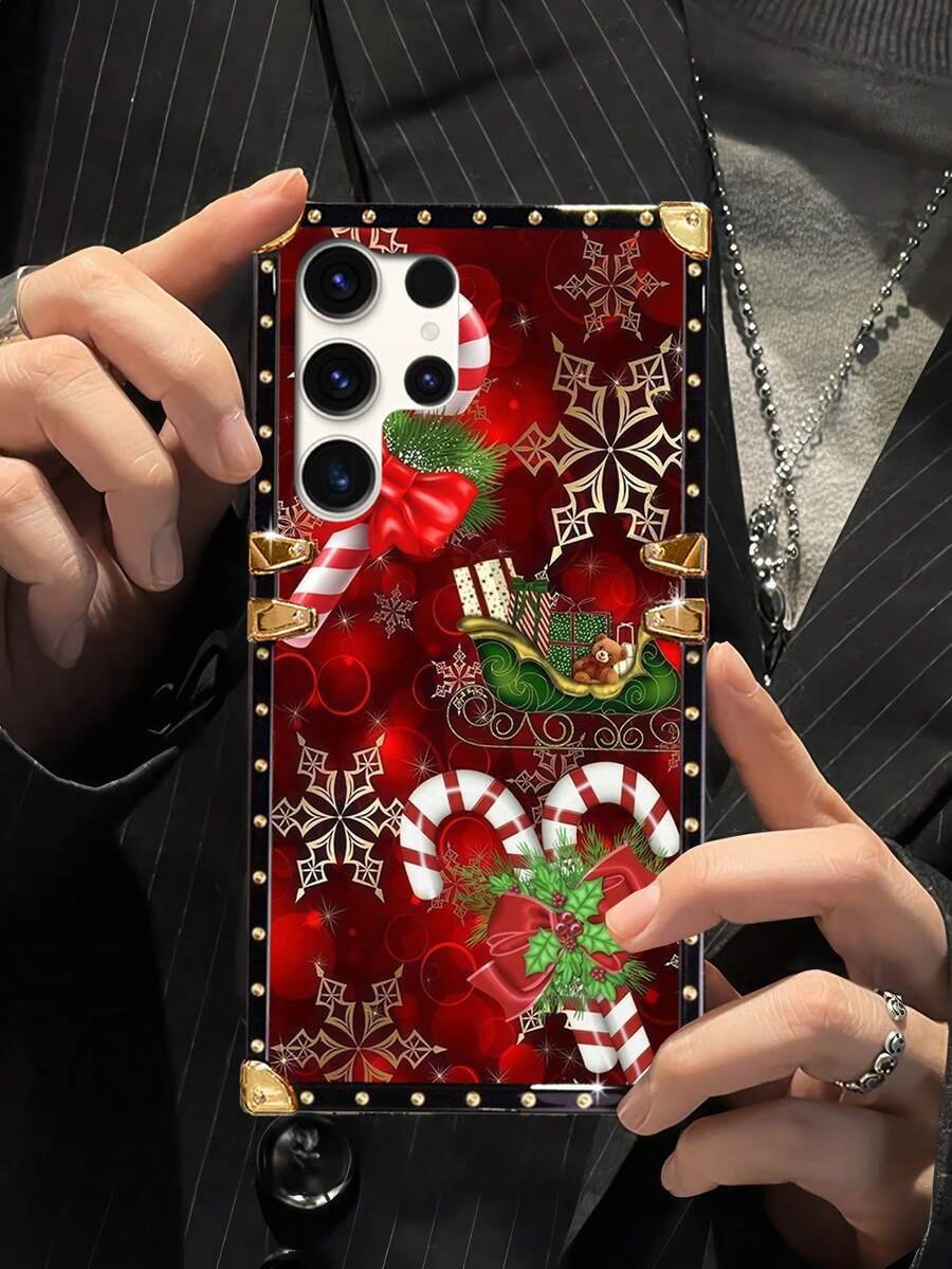 Christmas 1pc Candy Cane & Snowflake Pattern Rectangle Phone Case, Anti-Drop Design Compatible With Iphone 7 Plus/8 Plus/XR/XS Max/11/11 Pro/11 Pro Max/12/12 Pro/12 Pro Max/13/13 Pro/13 Pro Max/14/14 Pro/14 Plus/14 Pro Max/15/15 Pro/15 Plus/15 Pro Max/IPhone 16/IPhone 16 Plus/IPhone 16 Pro/IPhone 16 Pro Max, Samsung Galaxy Z Flip3/Z Flip4/S23 FE/S20+/S20 Ultra/S21 Ultra/S22 Ultra/S23 Ultra/S24 Ultra 5G, F15/M15, Note20 Ultra, Note10+, A04E/A05/A12/A13 4G/A14/A15/A22/A23/A24/A25/A32/A33/A34/A52/A53/A54/A55/A72/A73 5G, OPPO A38/A18/A78 5G/A98/A79 5G/A60 4G, Realme C53/C55/C61/C63, Redmi Note12 Pro+ 5G/Note13 Pro - Gold - View 1