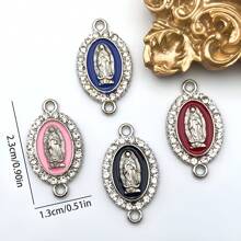 12/24 peças Liga Esmalte Virgem Maria Charms Mix Color Esmalte Incrustação Strass Nossa Senhora Link Medalha Floral Peça Central Conexão Para Fazer Joias