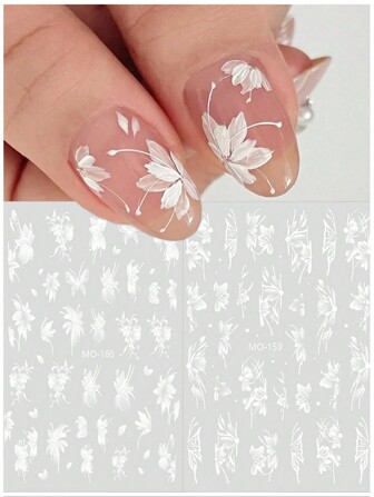 2 pièces Autocollants d'ongles 3D magnolia blanche, fleur élégante à cinq pétales, décalcomanies adhésives pour ongles, motifs de mariage, décoration, décalcomanies DIY