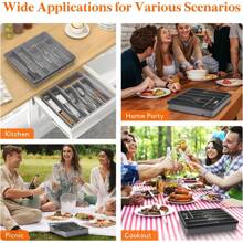 Silverware Organizer With Lid, Covered Utensil Tray For Kitchen Drawer And Countertop, Utensil Organizer For Kitchen Drawers, Plastic Cutlery And Flatware Storage Box For Spoons Forks Knives Holder Case, 6 Compartments, Cooking Utensil Tray Kitchen Spatula Tools And Gadgets Storage Divider ﻿ - Multicolor - View 8