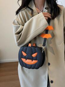 时髦朋克风格蒸汽朋克哥特式南瓜图案时尚斜挎包南瓜，粉色 G 适合少女、女士、大学生、派对女孩，完美的礼物，亡灵节 - 黑色 - 查看 7