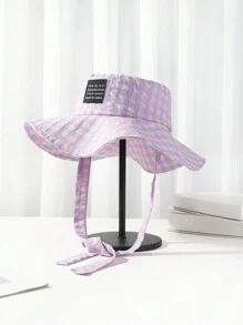 1pc Checkered Breathable Wide Brim Lace-Up Retro Bucket Hat, Large Brim UV Protection Sun Hat For Spring & Summer - Multicolor - View 5