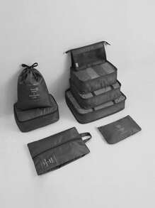 9pcs Portable Travel Organizer Set, Including Large Capacity Handbag, Cosmetic Brush Bag, Clothes Storage Bag, Shoe Bag, Flat Pocket, Bottle Bag, Drawstring Bag, Travel Suitcase, Luggage Dividers, Underwear Storage Bag, Perfect For Maternity And Travel, Suitable For Shirts, Underwear, Clothes, Cosmetic And Toiletry Items Including Makeup Powder, Liquid Foundation, Eye Shadow, Eye Liner, Powder Puff, And Other Cosmetic Tools Such As Eyelash Curler And Lip Liner,Boho Vibes