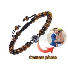 Bracelete em Aço Inoxidável com Projeção de Foto de Contas de Pedra Personalizado para Homens, Presente de Natal para Casais e Família, Estiloso, Colorido, Vintage, Simples, Unissex, Casual, Fofo, Personalizado, Único, Presente Ideal para Ele, Presente Ideal para Ela, Dela, Namorado, Namorada, Pai, Mãe, Família, Amigos, para Aniversários, para Formatura, para Festas, Joias em Aço Inoxidável