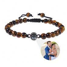 Bracelete em Aço Inoxidável com Projeção de Foto de Contas de Pedra Personalizado para Homens, Presente de Natal para Casais e Família, Estiloso, Colorido, Vintage, Simples, Unissex, Casual, Fofo, Personalizado, Único, Presente Ideal para Ele, Presente Ideal para Ela, Dela, Namorado, Namorada, Pai, Mãe, Família, Amigos, para Aniversários, para Formatura, para Festas, Joias em Aço Inoxidável
