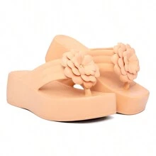 EVVA HIT Women's Platform Flip Flops With Super Light And Soft EVA Heel - Màu be - Xem 2