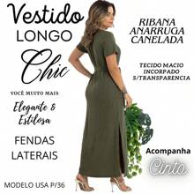 Long Dress In Ribbed Knit With Slim Belt 30824A - 綠色 - 查看 2