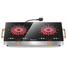 Disaenvir Portable Ceramic Hob 2 Zone, 3200W Plug In Electric Hob With Lock & Knobs & Touch Control, 56cm Built-In Cooktops For Hot Pot With Dual Zone, 9 Power Levels, 4 Hour Timer, 220-240V - Negro - Ver 1
