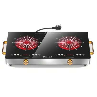 Disaenvir Portable Ceramic Hob 2 Zone, 3200W Plug In Electric Hob With Lock & Knobs & Touch Control, 56cm Built-In Cooktops For Hot Pot With Dual Zone, 9 Power Levels, 4 Hour Timer, 220-240V