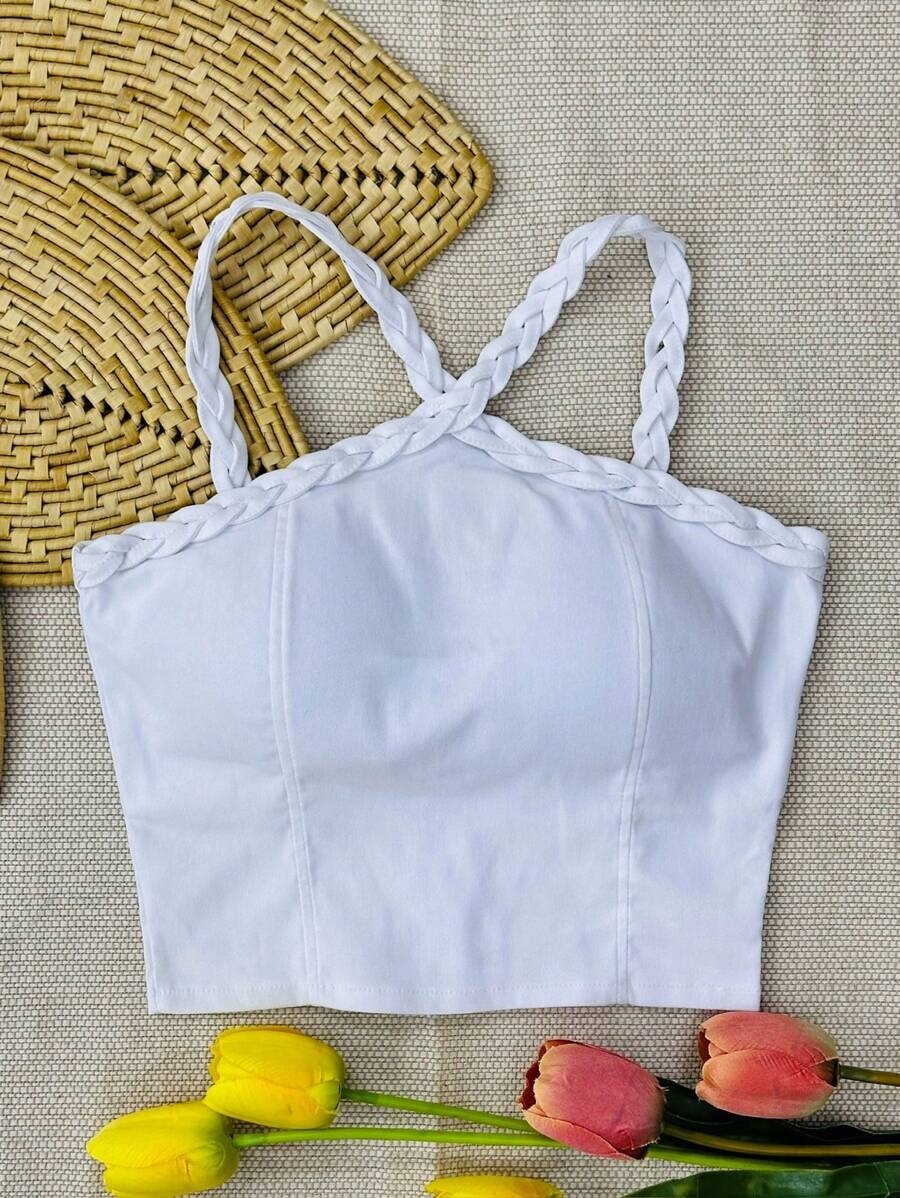 Cropped Top With Padded Summer Fashion New Top - 白色 - 查看 1