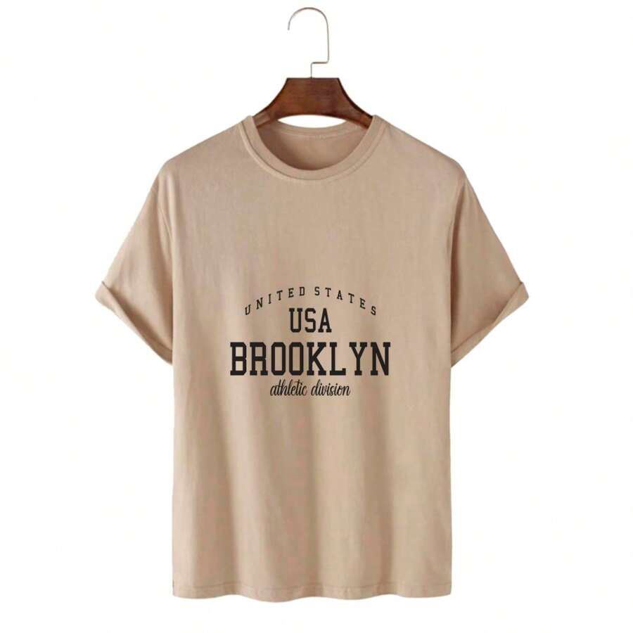 Women's T-Shirt USA Brooklyn Round Neck T-Shirt Printed Shirt - 米色 - 查看 1