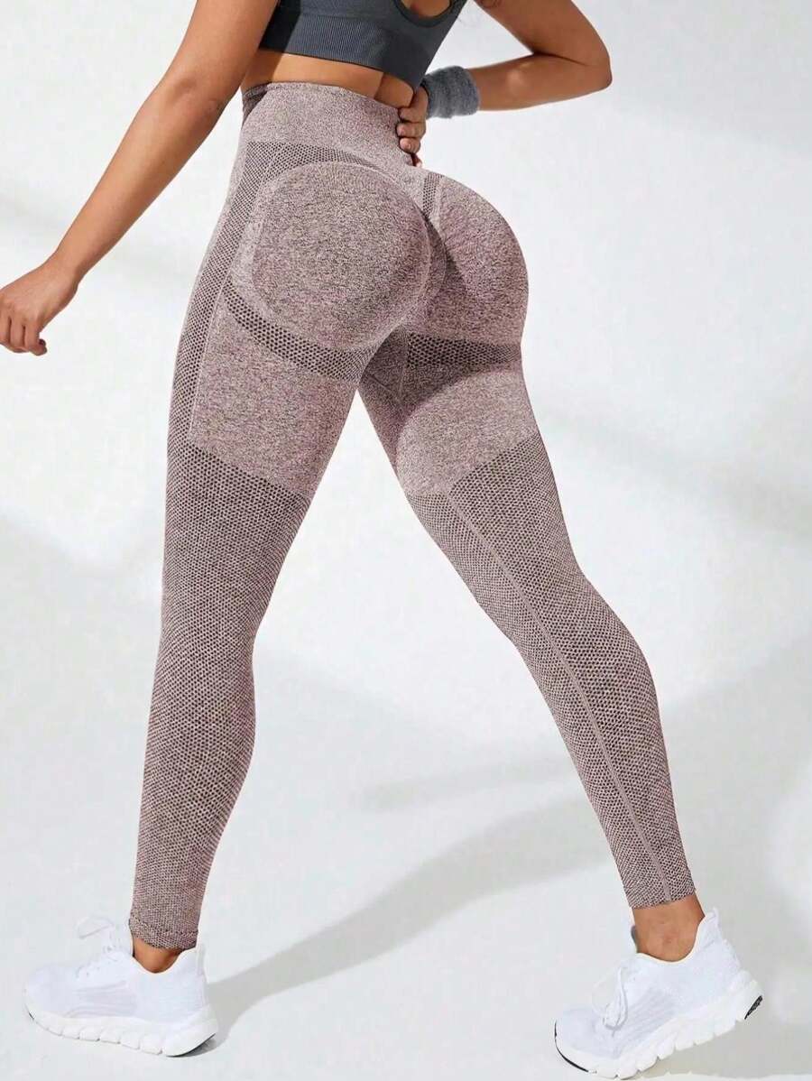 Mallas deportivas informales para mujer de unicolor sin costuras con pliegues en el trasero