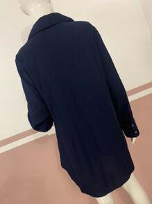 Women's Swallowtail Hem Long Sleeve Tuxedo Shirt 3738# - Màu xanh hải quân - Xem 4