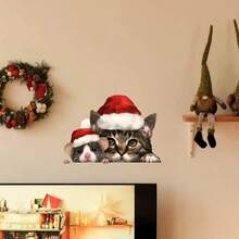 圣诞节小猫和小狗静电贴窗玻璃贴花、家居装饰 - 彩色 - 查看 4