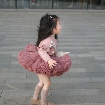 1 件年轻女孩可爱优雅淑女甜美公主重饰薄纱分层荷叶边芭蕾短裙蛋糕裙正式派对节日生日四季穿着