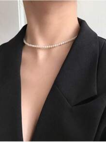 Men's Pearl Necklace - Pearl Choker Necklace For Men Women Unisex - 象牙色 - 查看 2