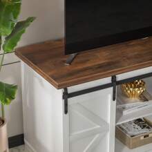 Modern Farmhouse TV Stand Media Storage TV Console Sliding Cabinet Doors - White - View 5