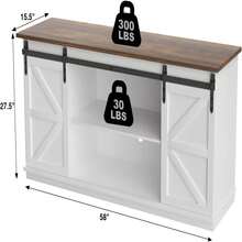 Modern Farmhouse TV Stand Media Storage TV Console Sliding Cabinet Doors - White - View 4