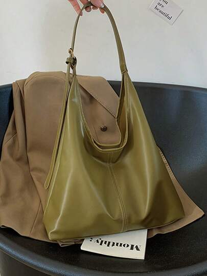 Vintage Capacity Women's Solid Color Shoulder Bag Underarm Purse