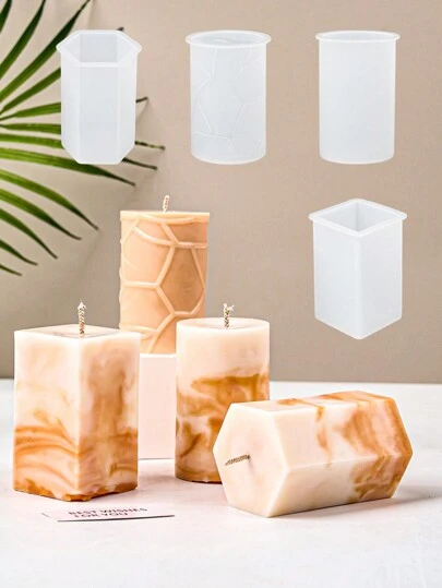 1pc Striped Cylinder Cube Candle Silicone Mold, DIY Plaster 3D Candle Casting Mold, Epoxy Resin Molding For Home Decor