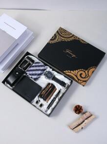 Bộ hộp quà tặng 11 món, Đồng hồ thời trang + Ví công sở + Thắt lưng chất lượng cao + Vòng tay tinh tế 3 dây + Bút ký + Cà vạt + Kẹp cà vạt + Khuy măng sét + Hộp quà tinh tế, Quà tặng cho bố và bạn trai, Ngày của cha, Quà tặng tiệc, Quà tặng sinh nhật, Quà lưu niệm, Hộp quà tặng công sở cổ điển dành cho nam, Hoạt động của công ty, Sự đơn giản thiết thực, Bộ quà tặng thời trang giản dị Quà tặng Giáng sinh và Ngày lễ tình nhân - màu đen - Xem 10