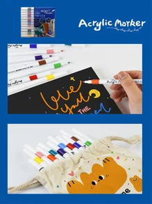 多彩丙烯酸涂料记号笔，水性涂料记号笔，适用于 DIY 绘画和创作，适用于大多数表面，包括石头、玻璃、复活节彩蛋、木材和织物、万圣节涂鸦、可洗（两种包装随机发货） - 彩色 - 查看 9