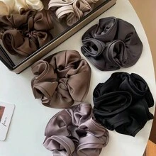 1pc/3pcs Elegant Satin Large Scrunchies With Ruffle Trim, Soft & Stretchy Hair Ties For Bun, Ponytail, Everyday Usescrunchy Hair Ties, Casual