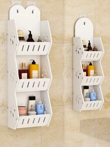 1 Kệ treo tường phòng tắm không cần khoan, đựng sữa tắm và mỹ phẩm, kệ đựng đồ 2 tầng có móc, trang trí nhà cửa, phụ kiện phòng tắm mùa thu, phụ kiện phòng tắm cho năm học mới - trắng - Xem 2