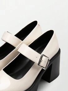 Women's High Chunky Platform Pumps Round Toe High Heel Mary Janes Party Prom Versatile School Style Shoes - 白色 - 查看 6