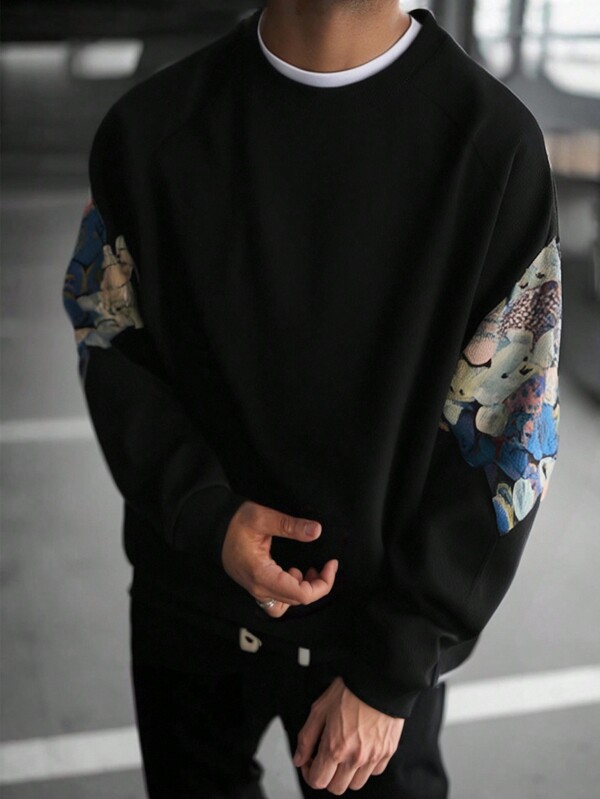 Sudadera casual con cuello redondo y bordado aleatorio de oso para hombre