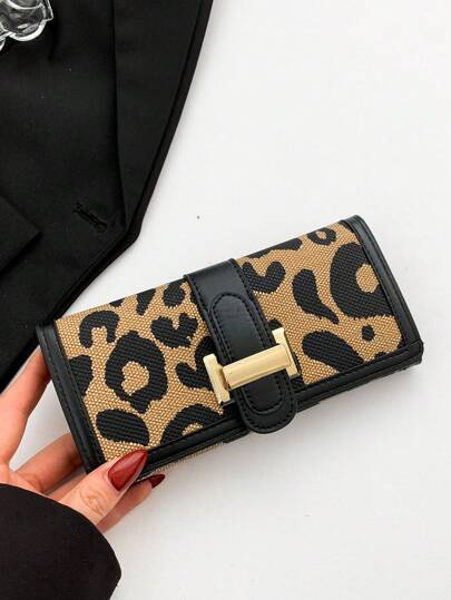 女士复古豹纹 PU 皮革拉链硬币多卡位大容量三折时尚手拿包钱包手包女士礼物钱包钱包长款钱包