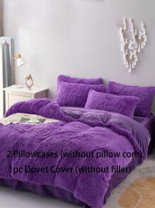 3 件紫色貂皮毛绒柔软舒适羽绒被套，适用于卧室和客房