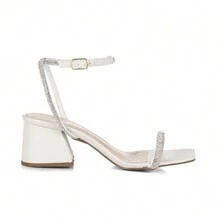 JJOJO Maria Maya Women's Sandals With Shiny Rhinestones, Medium Thick Heel 6 Cm - trắng - Xem 1