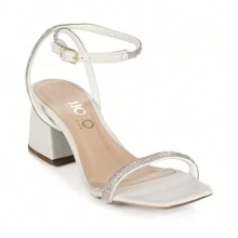 JJOJO Maria Maya Women's Sandals With Shiny Rhinestones, Medium Thick Heel 6 Cm - trắng - Xem 2