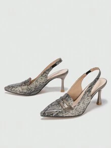 女士尖头高跟乐福鞋，后跟带设计，多色压纹礼服鞋，优雅 - 彩色 - 查看 3