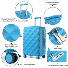 Ultralight ABS+PC Hard Case Bumpy Diamond Carry-On Suitcase With TSA Lock And 4 Spinner Wheels Available In 20" Cabin Size And 24" And 28" Check-In Sizes(1 Pc) - Blue - View 7
