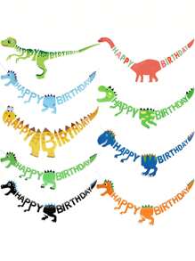 1/9 piezas Decoración de bandera colgante con letras y diseño de dinosaurio para fondo de fiesta de cumpleaños, Navidad - Multicolor - Ver 1