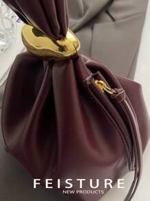 FEISTURE 1 件纯色 PU 皮革手提包，酒红色 Ancora 设计，女士个性化迷你云朵褶皱包，金属装饰拉链封口，适合日常和户外使用